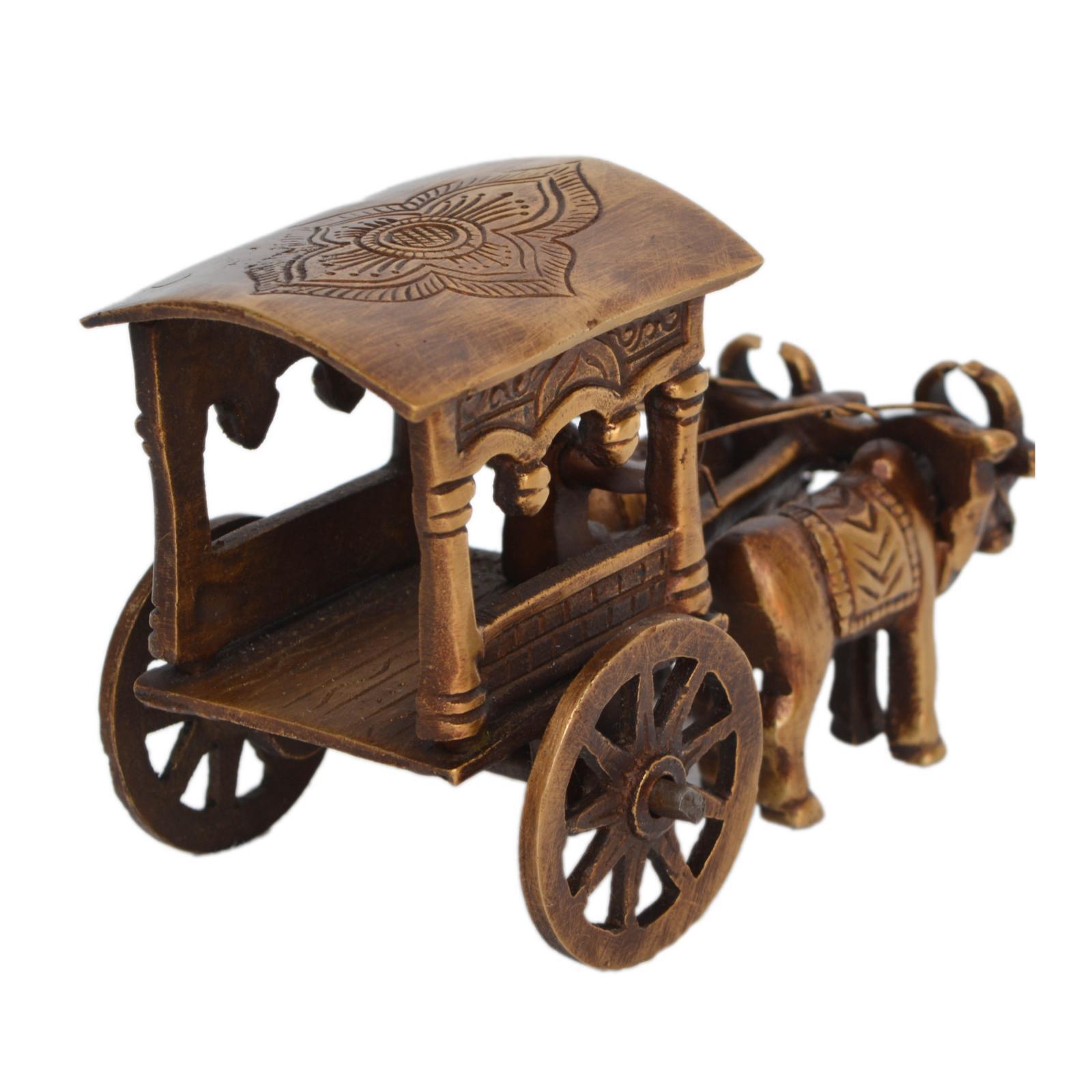 Aakrati Brown Color Carriage with bulls handmade metal handicrafts