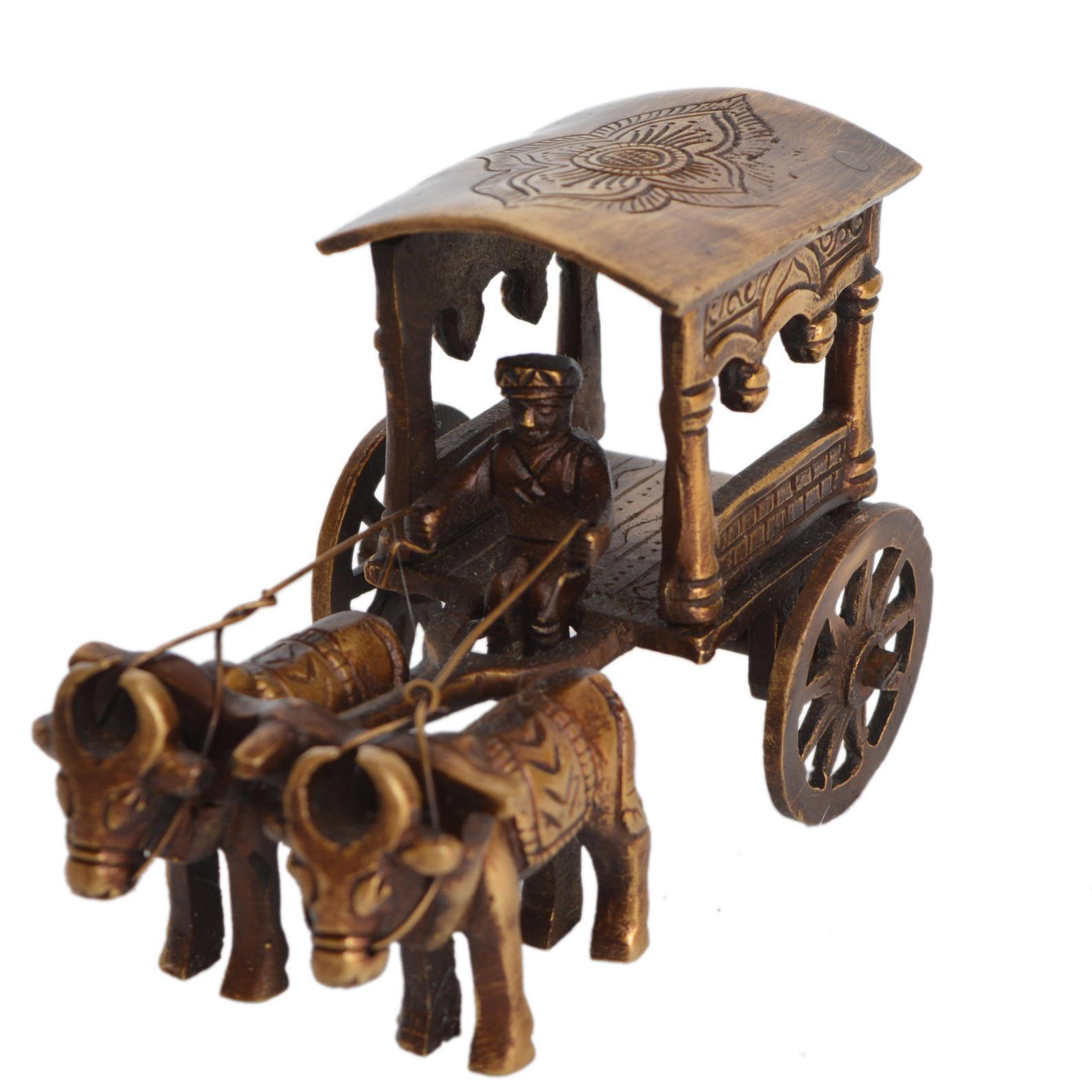 Aakrati Brown Color Carriage with bulls handmade metal handicrafts