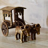 Aakrati Brown Color Carriage with bulls handmade metal handicrafts