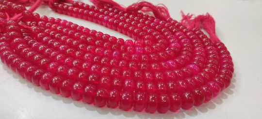 Natural Dark Hot Pink chalcedony Rondelle Plain 8mm strand 8 Inch Long