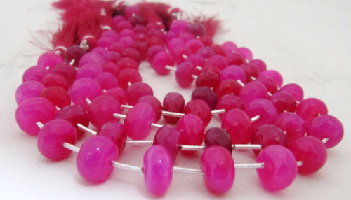 Natural Hot Pink Chalcedony Rondelle Plain 8mm Beads Strand 9 inches long