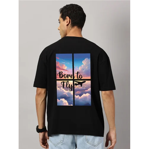 Men Black Half-sleeves Oversized T Shirts