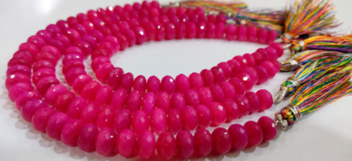 Natural Hot Pink chalcedony Rondelle Faceted 8mm Beads Strand 8 Inches Long