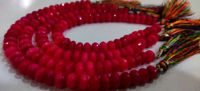 Natural Hot Pink chalcedony Rondelle Faceted 8mm Beads Strand 8 Inches Long