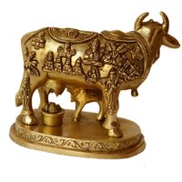 Kaamdhenu Cow with Calf brass made hand carved Pooja Ghar Statue