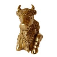 Brass made Nandi Sitting Statue - Unique Religious metal craft and gift