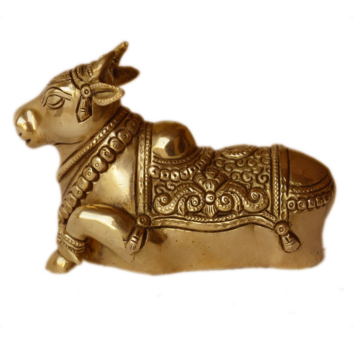 Brass made Nandi Sitting Statue - Unique Religious metal craft and gift