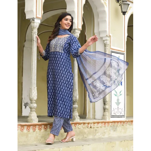 Alvami Beautifully Designed Women White Printed Viscose Rayon Kurta And Pant Set