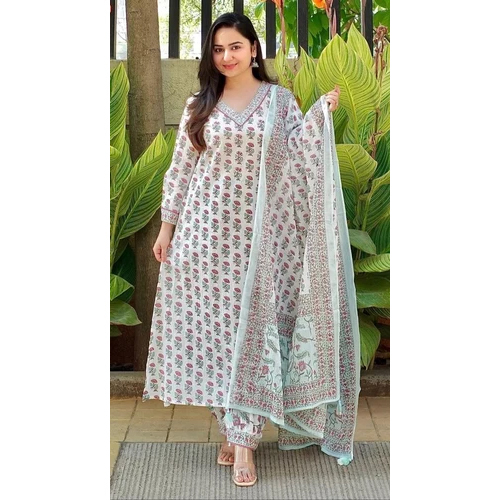 Alvami Ready-to-wear Women White Printed Viscose Rayon Kurta And Pant Set