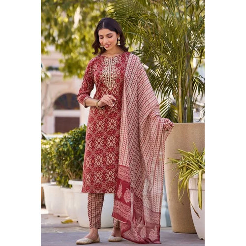 Red, Beige Checkered Viscose Rayon kurta Sets For Women