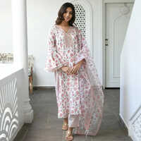 White Kurti Set Floral Print Pure Cotton
