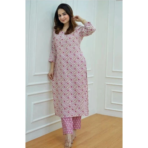 Women Pink Printed Viscose Rayon Kurta, Pant Set