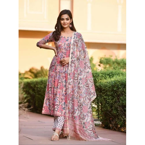 Pink Printed Viscose Rayon Kurta And Pant Set