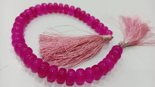 Natural Hot Pink chalcedony Rondelle Plain 8mm Beads strand 8 Inches Long