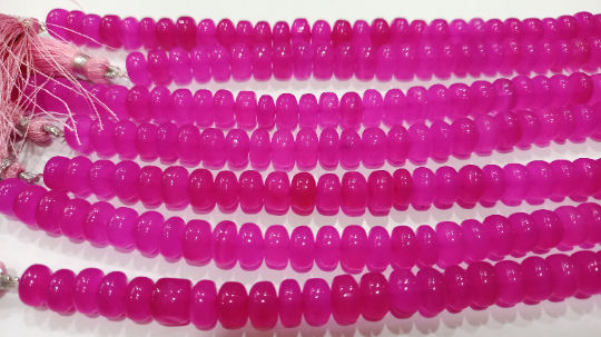 Natural Hot Pink chalcedony Rondelle Plain 8mm Beads strand 8 Inches Long