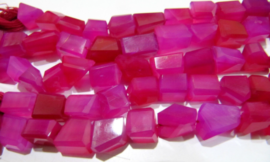 Natural Hot Pink Chalcedony Nugget Shape 10mm To 12mm Beads Strand 8''Long