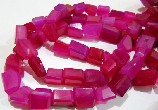 Natural Hot Pink Chalcedony Nugget Shape 10mm To 12mm Beads Strand 8''Long