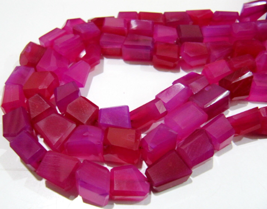 Natural Hot Pink Chalcedony Nugget Shape 10mm To 12mm Beads Strand 8''Long