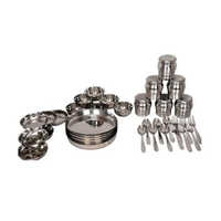 32 cm Silver Coated Stainless Steel Dinner Plate Set For Lunch