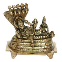 Vishnu Laxmi Sitting On Sheshnag - Lord Narayan rest in Vainkunt Dham metal idol 4.5 inch