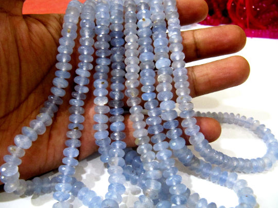 Natural Chalcedony Lavender Rondelle Faceted 8mm Beads Strand 8 Inches Long