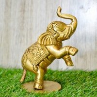 Aakrati Yellow Small 4 Inch Brass Cute Elephant Showpiece- Use For Home Or Office Or Paper Weight - Dimension (l*w*h): 8.00 X 6.00 X 11.00  Centimeter (cm)