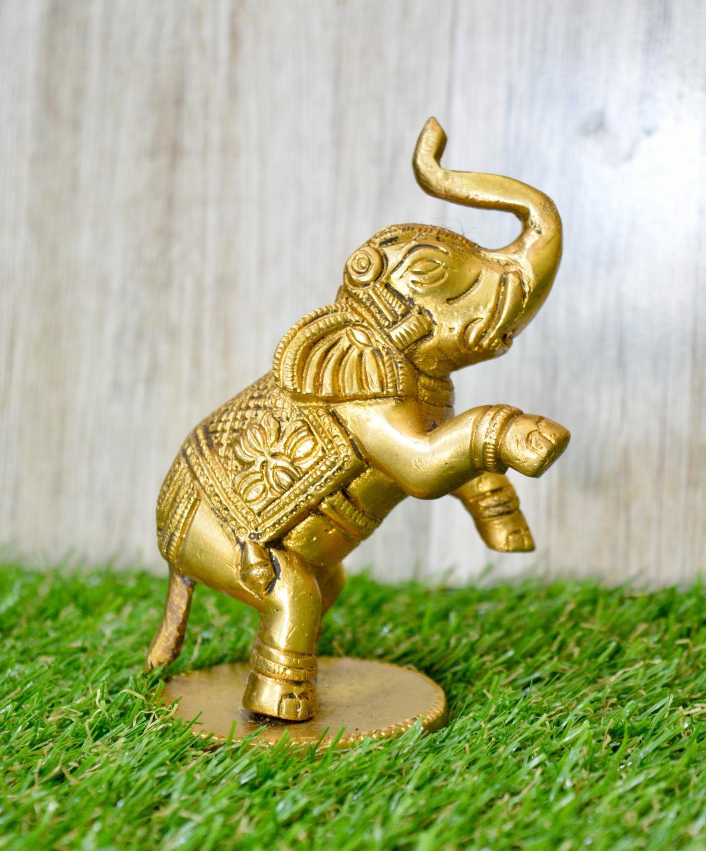 Aakrati Yellow Small 4 inch Brass Cute Elephant Showpiece- Use For Home or Office or Paper Weight