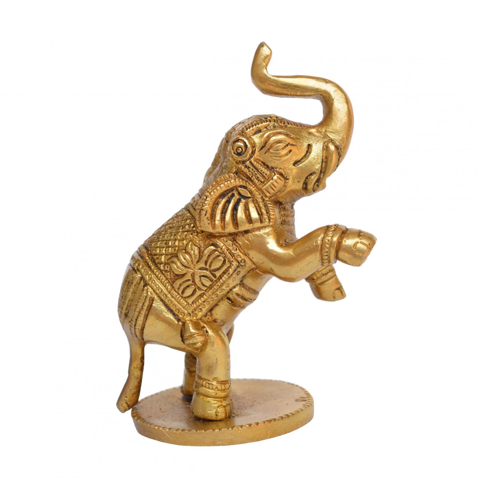 Aakrati Yellow Small 4 inch Brass Cute Elephant Showpiece- Use For Home or Office or Paper Weight