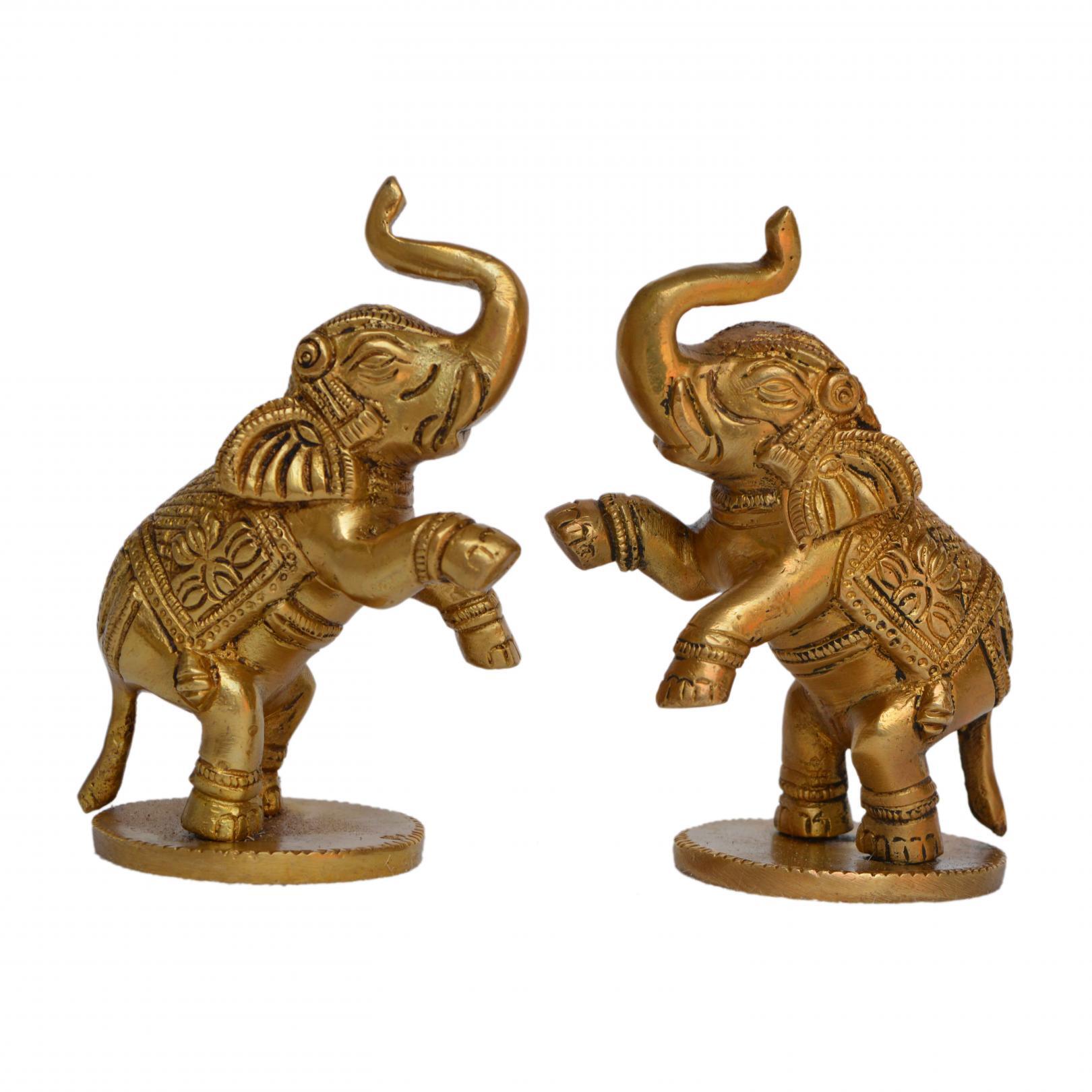 Aakrati Yellow Small 4 inch Brass Cute Elephant Showpiece- Use For Home or Office