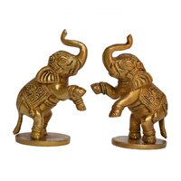 Aakrati Yellow Small 4 inch Brass Cute Elephant Showpiece- Use For Home or Office