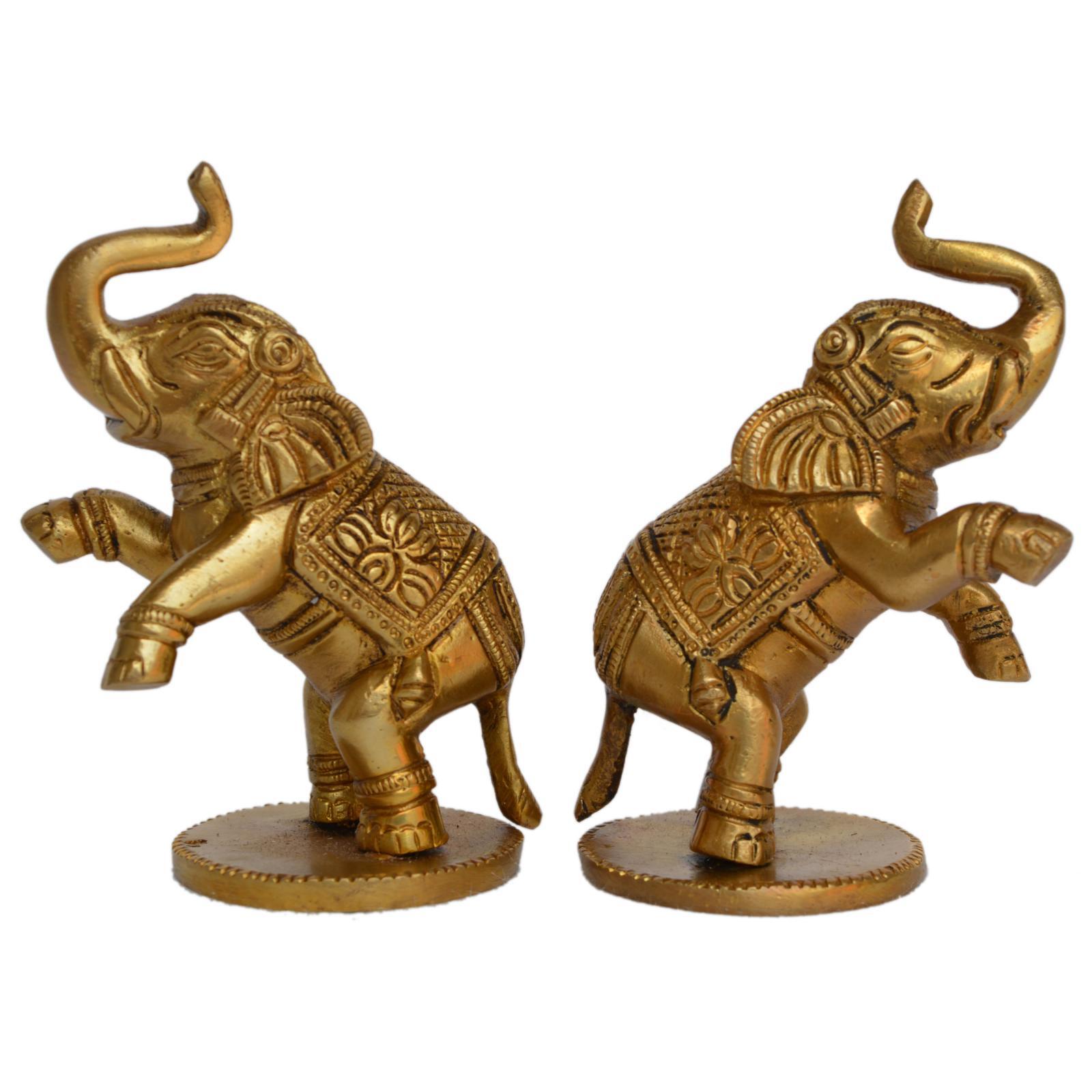 Aakrati Yellow Small 4 inch Brass Cute Elephant Showpiece- Use For Home or Office