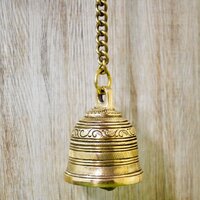 Aakrati Vintage Matte Wall Hanging Bell With Brass Chain And Hook For Gates , Home, Office And Temple - Color: Yellow