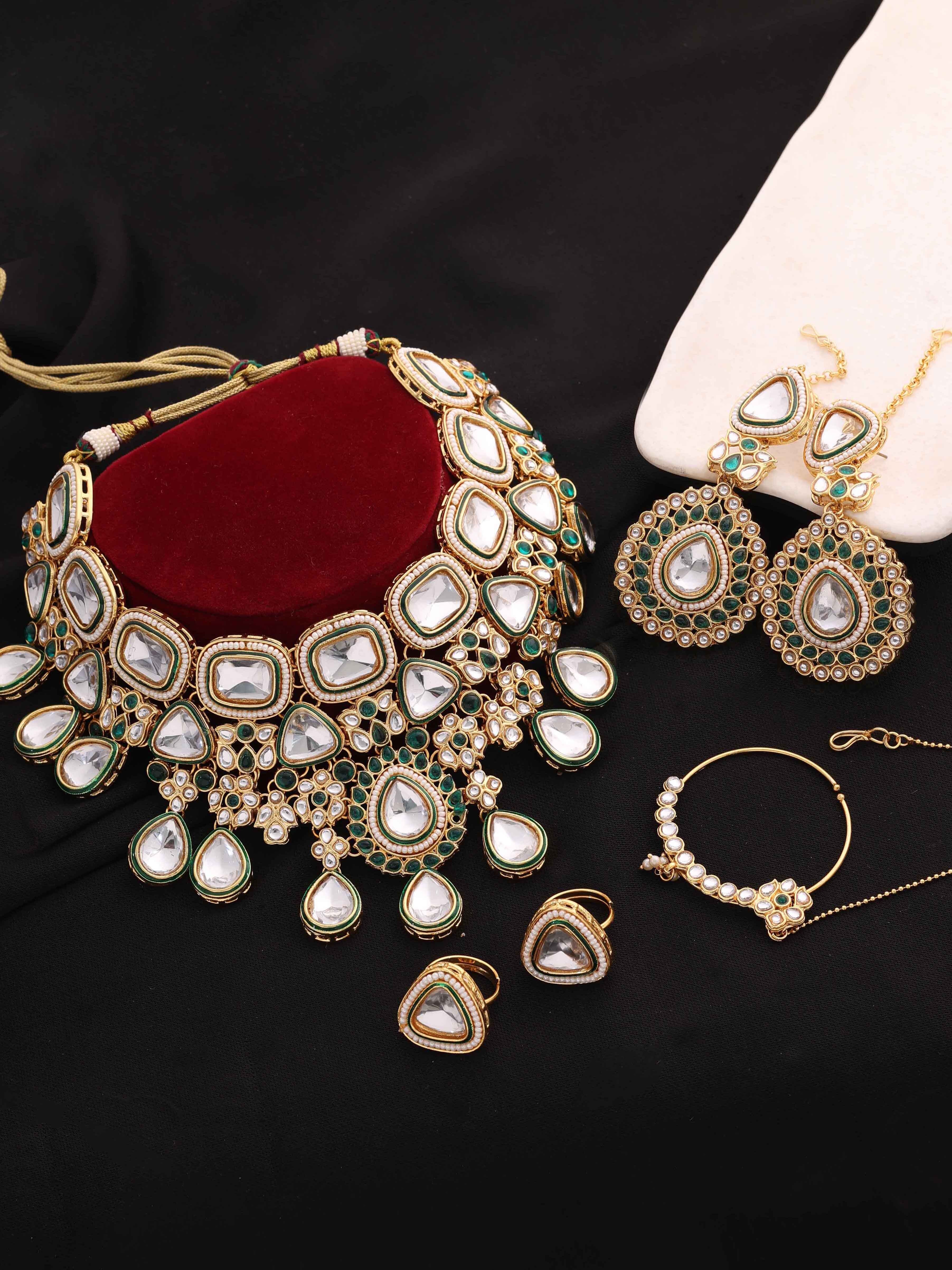 Wedding Collection Gold Plated Kundan Stone & Meena Work Bridal Choker Set