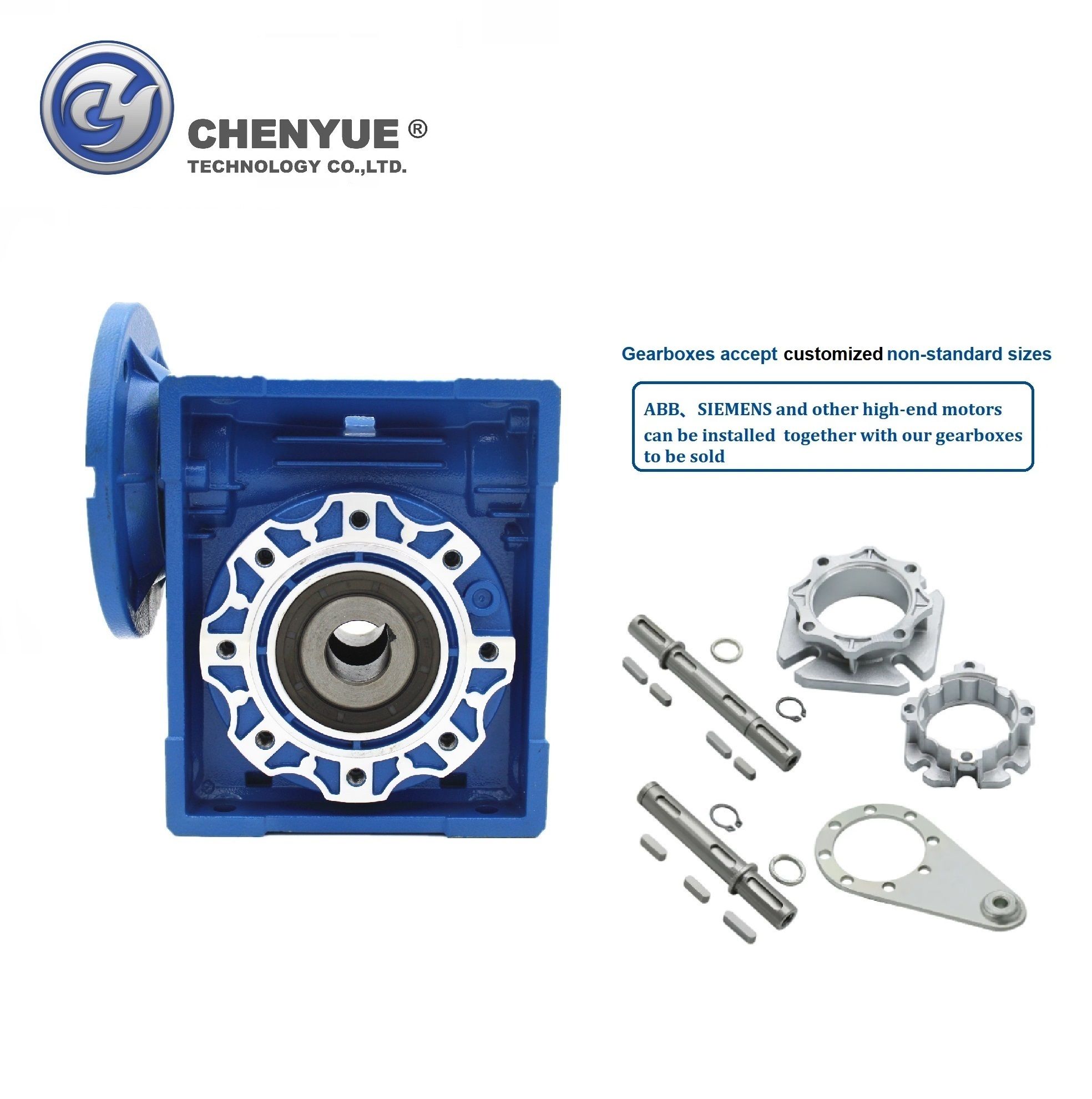 CHENYUE Worm Gearbox NMRV75 NMRV075 Input 19/22/14/24/28mm Output 28mm Speed Ratio from 5:1 to 100:1 Speed Reduction Free Maintenance