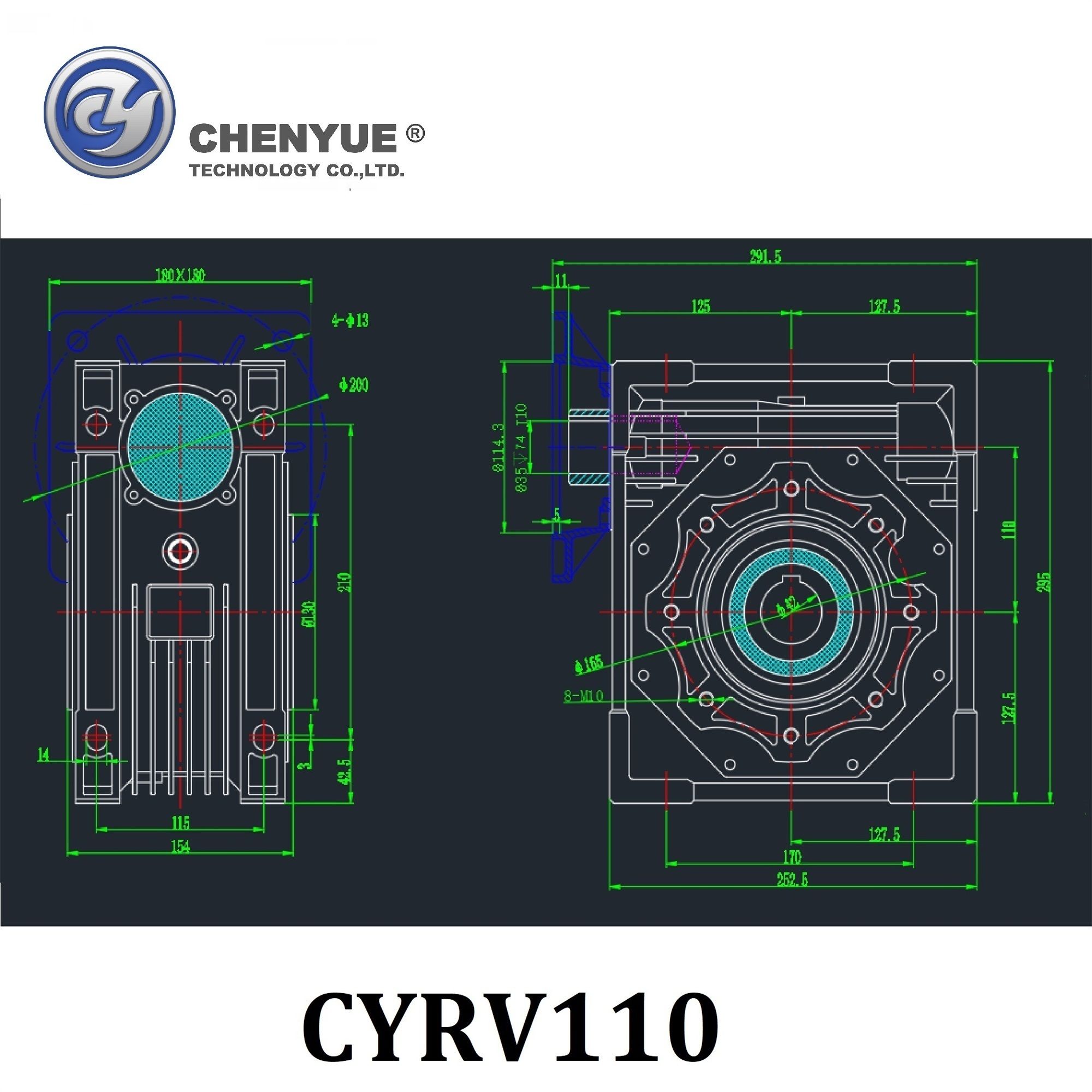 CHENYUE Worm Gearbox Reducer NMRV110 CYRV110 Input 19/24/28/38mm Output 42mm Speed Ratio from 5:1 to 100:1 Manufacture Free Maintenance