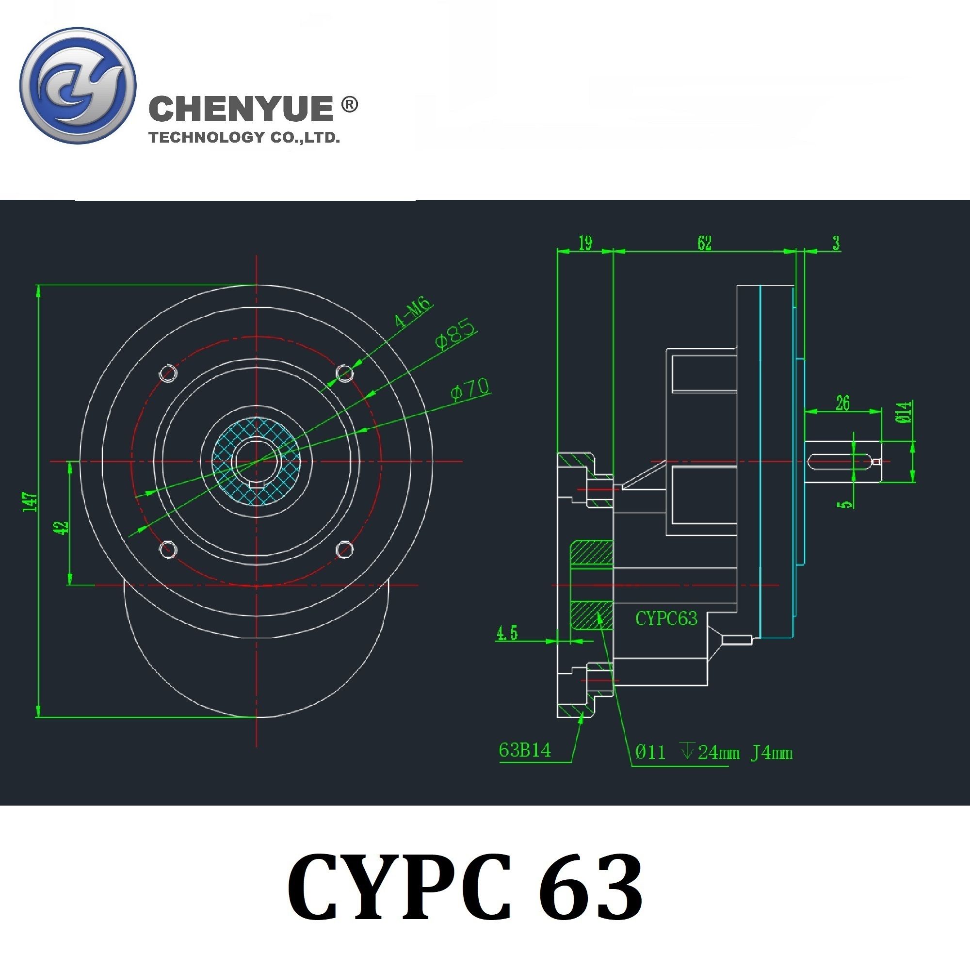 CHENYUE High Torque Big Output Hole Worm Gearbox CYPC63 Input11mmOutput14mm Non-integral Speed Ratio from 2:1 to 5:1 Free Maintenance