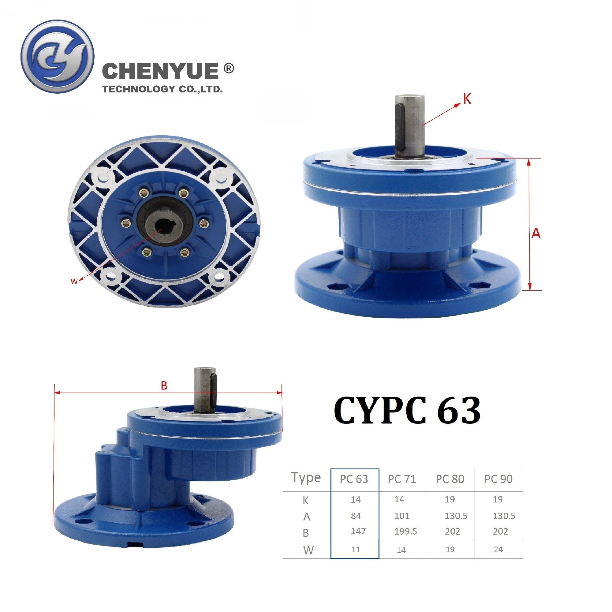 CHENYUE High Torque Big Output Hole Worm Gearbox CYPC63 Input11mmOutput14mm Non-integral Speed Ratio from 2:1 to 5:1 Free Maintenance