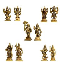Vishnu Dashavatar Idols - Dasavatharam Of Lord Vishnu Statues Ten Incarnations Avatars - Color: Yellow
