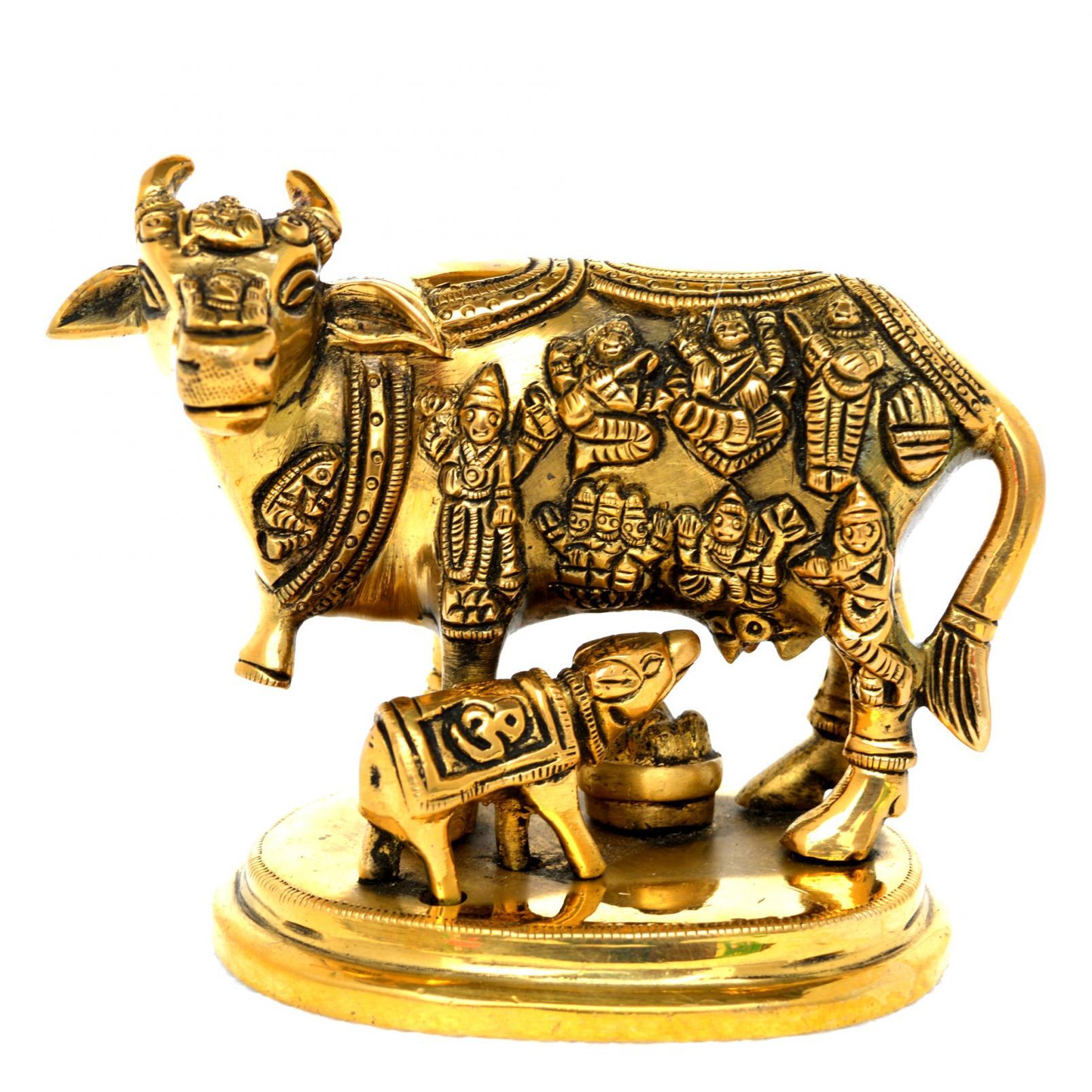 Cow with Calf Idol Showpiece for Home Decor,Housewarming and Return Gift - Krishna Darling Cow Calf Idol/Kamdhenu Cow Idol/Brass Gau MATA Idol