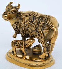 Cow with Calf Idol Showpiece for Home Decor,Housewarming and Return Gift - Krishna Darling Cow Calf Idol/Kamdhenu Cow Idol/Brass Gau MATA Idol