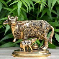 Cow with Calf Idol Showpiece for Home Decor,Housewarming and Return Gift - Krishna Darling Cow Calf Idol/Kamdhenu Cow Idol/Brass Gau MATA Idol