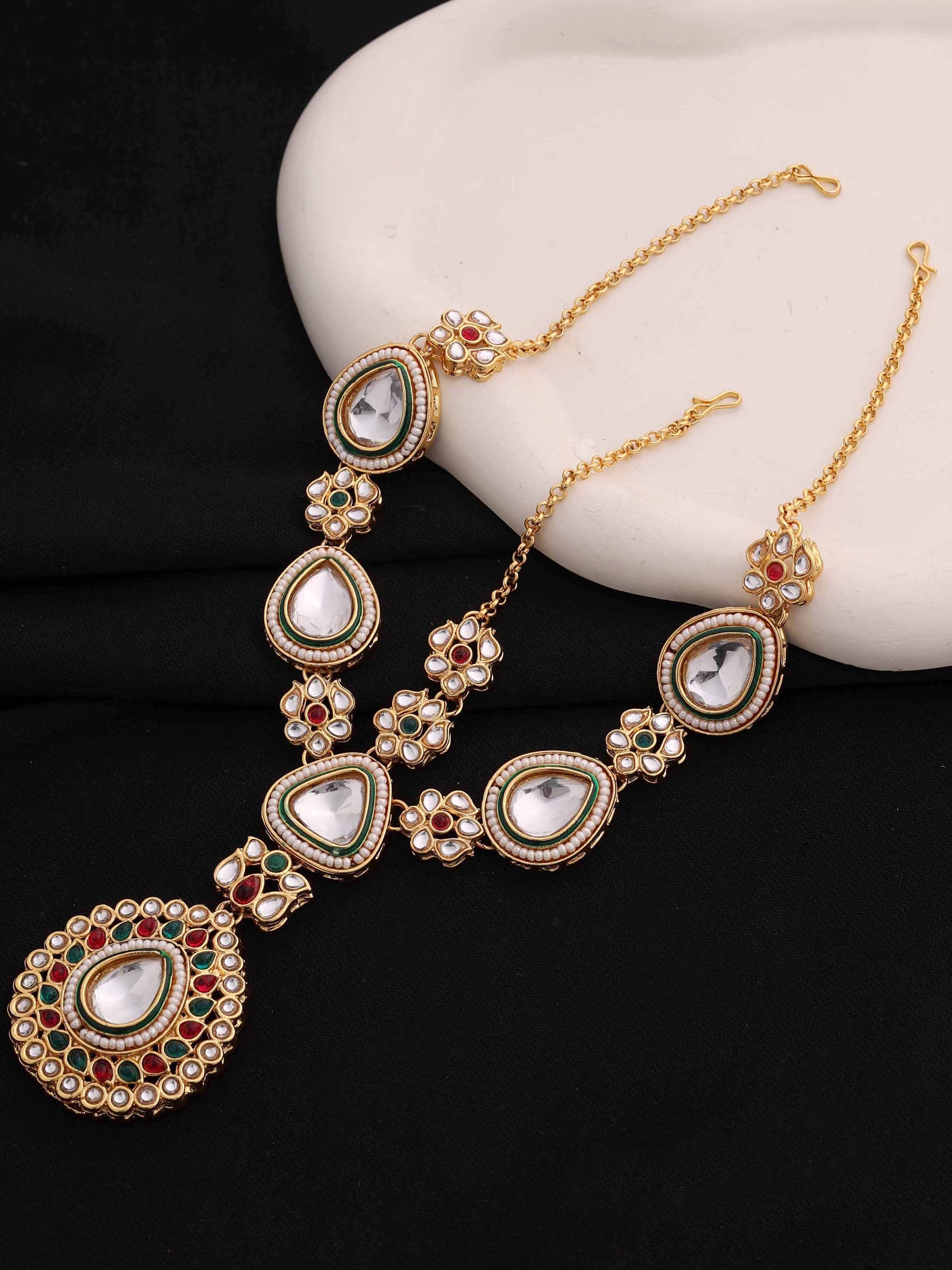 Wedding Collection Gold Plated Kundan Stone & Meena Work Bridal Choker Set.