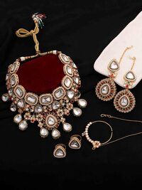 Wedding Collection Gold Plated Kundan Stone & Meena Work Bridal Choker Set.