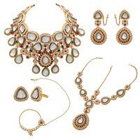 Wedding Collection Gold Plated Kundan Stone & Meena Work Bridal Choker Set.