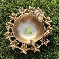 Decorative Urli Lotus Leaf For Diwali Decor - Brass, 22 X 22 X 7 Cms, Yellow Color, Modern Style, Ideal For Indoor Decoration And Gifting