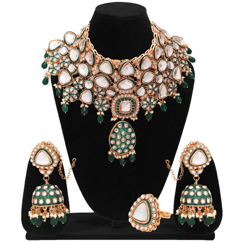 Gold Plated Kundan Semi Bridal Set For Women & Girls