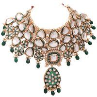 Gold Plated Kundan Semi Bridal Set For Women & Girls