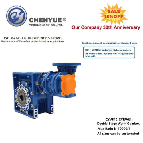 Blue Chenyue Double-Stage Worm Gear Reducer Cyvf40 + Cyrv63 Speed Ratio From 300:1To8000:1 Customizable