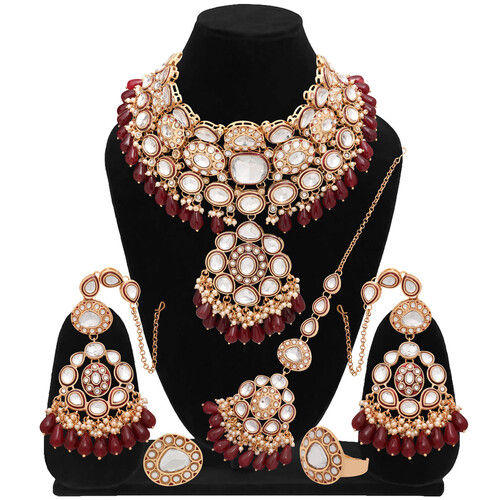 Marvelous Glorious Bridal Kundan Gold Plated Dulhan Semi Bridal Set For Women.