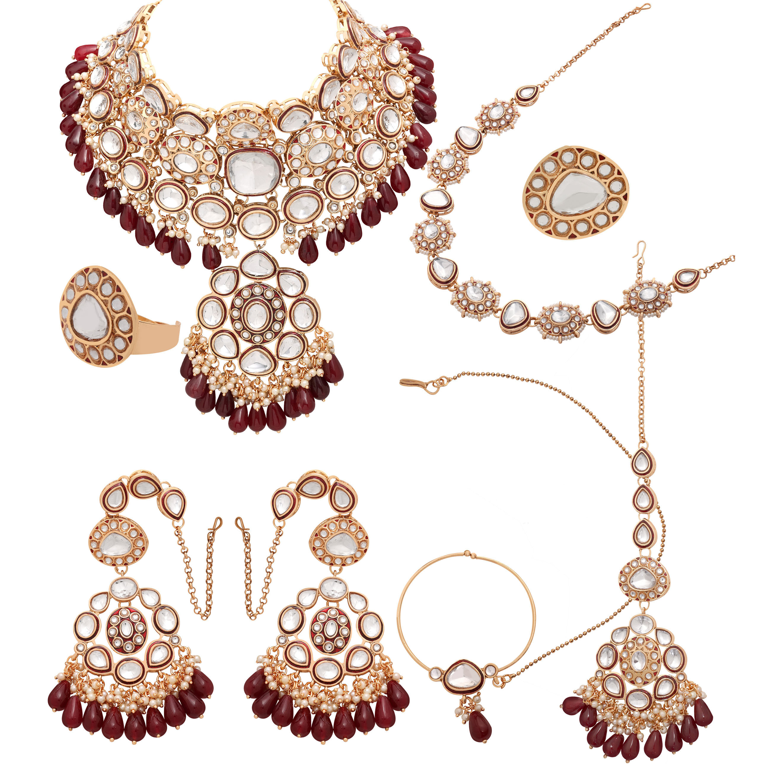 Marvelous Glorious Bridal Kundan Gold Plated Dulhan Semi Bridal Set for Women.